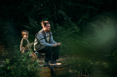 Father and son fishing at Tregoad fishing lakes