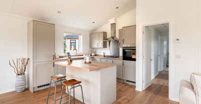 Internal of a luxury lodge open plan kitchen