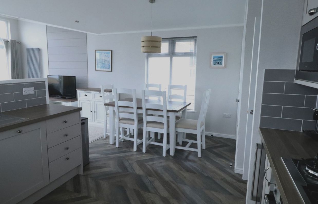 Internal of a caravan open plan kitchen diner