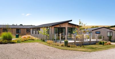 External of a luxury lodge with decking