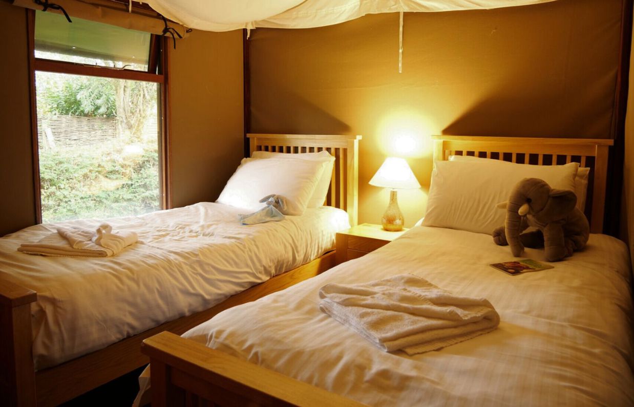 Internal of safari tent twin bedroom