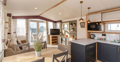 Internal of a caravan open plan living space