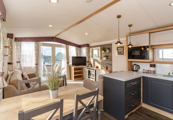 Internal of a caravan open plan living space