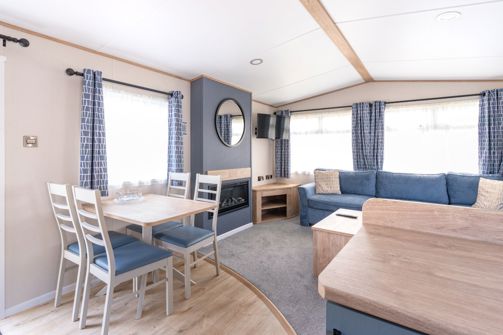 Internal of a caravan open plan living space