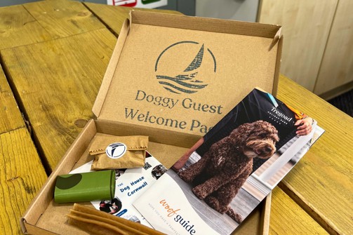 A dog welcome pack for guests with dogs at Tregoad Holiday Park