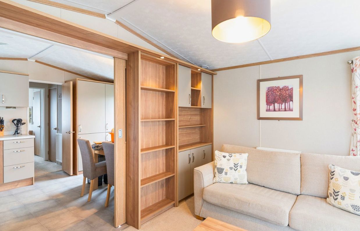 Internal of a caravan open plan living area