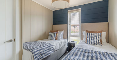 Internal of a luxury lodge twin bedroom