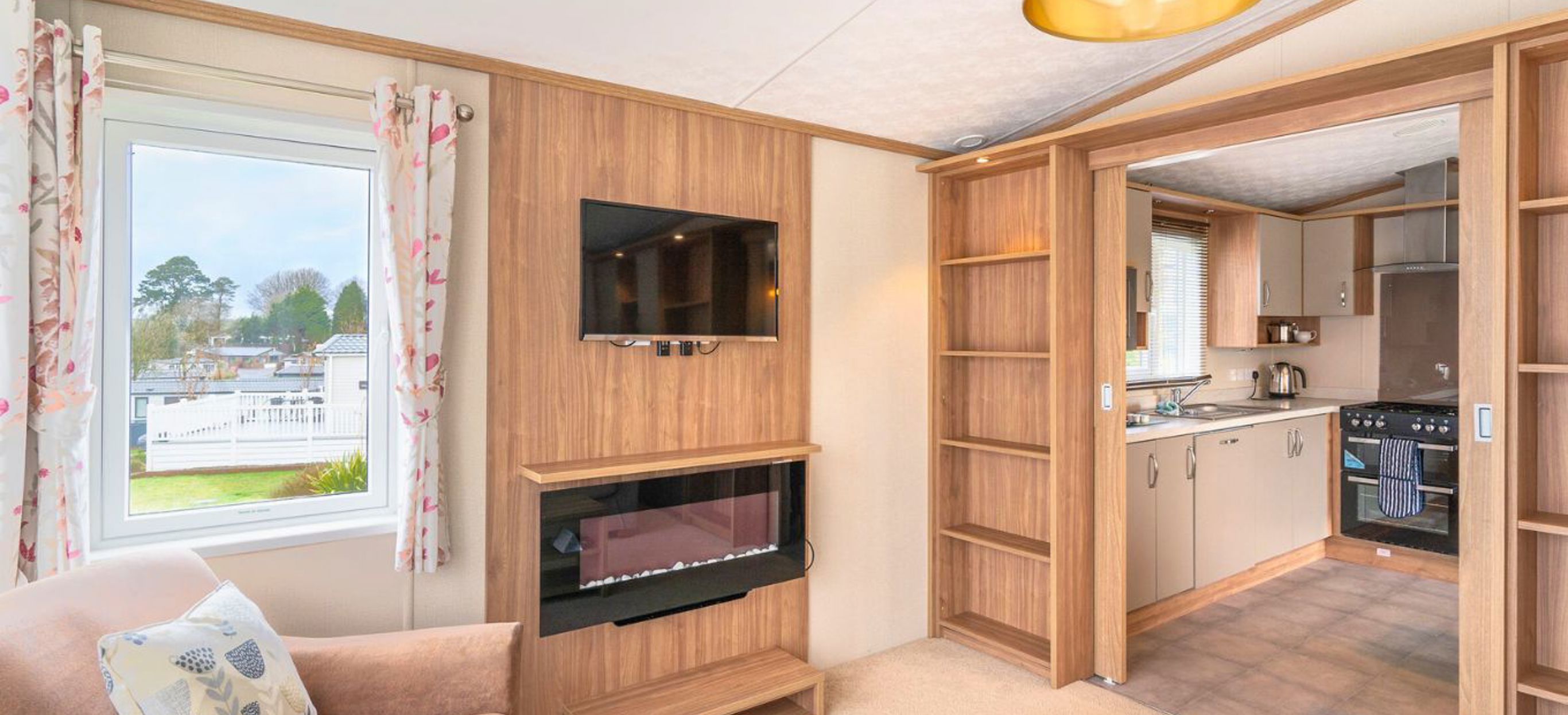 Internal of a caravan open plan living space