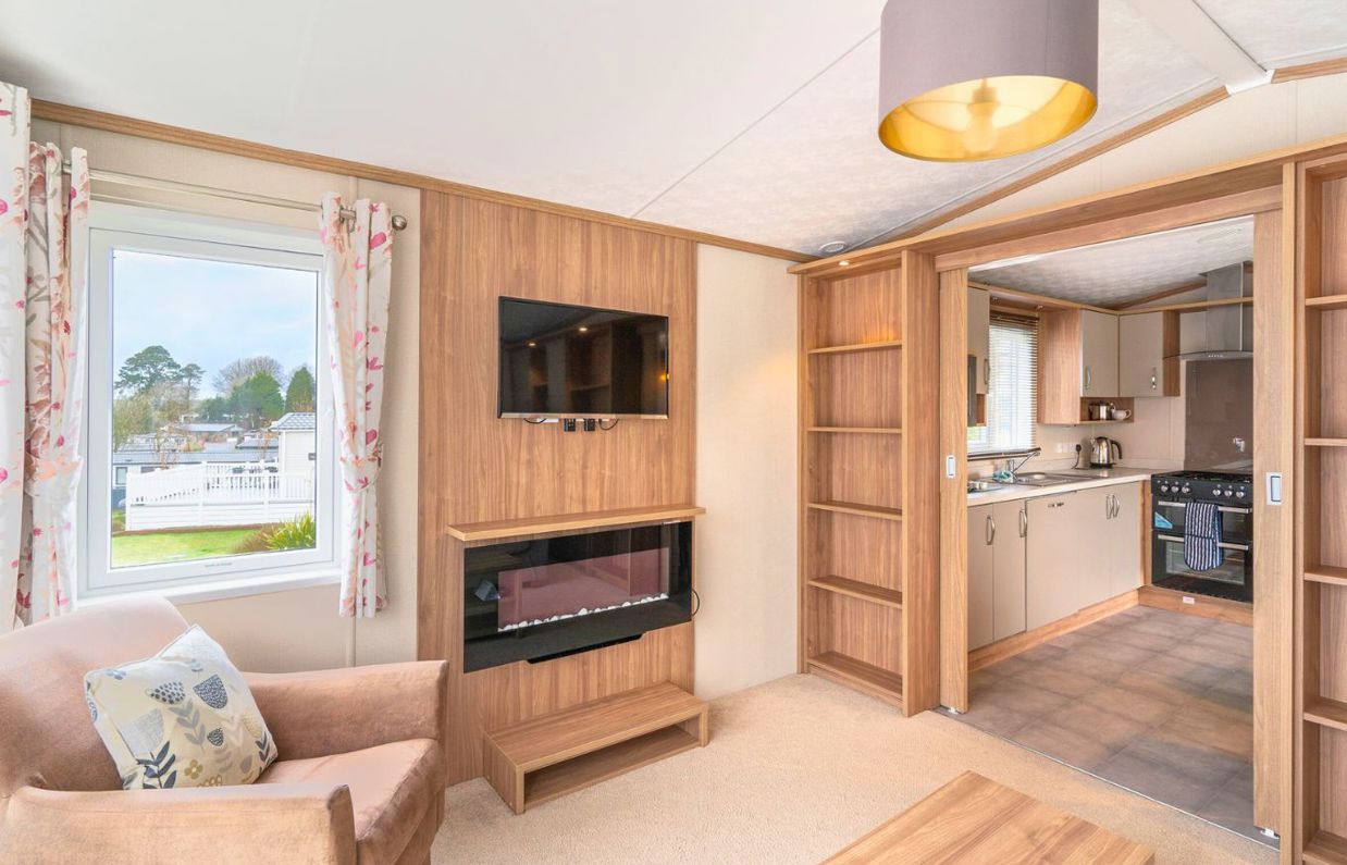 Internal of a caravan open plan living space