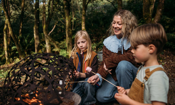 Family toasting marshmallows