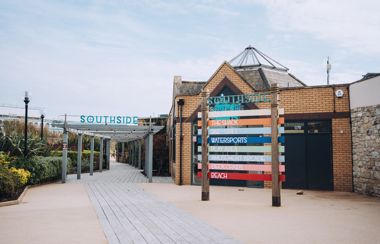 An outdoor area called Southside leading to a range of facilities