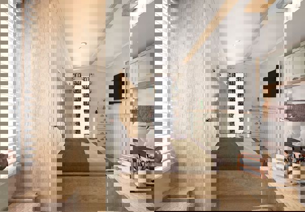 Internal of a caravan master bedroom