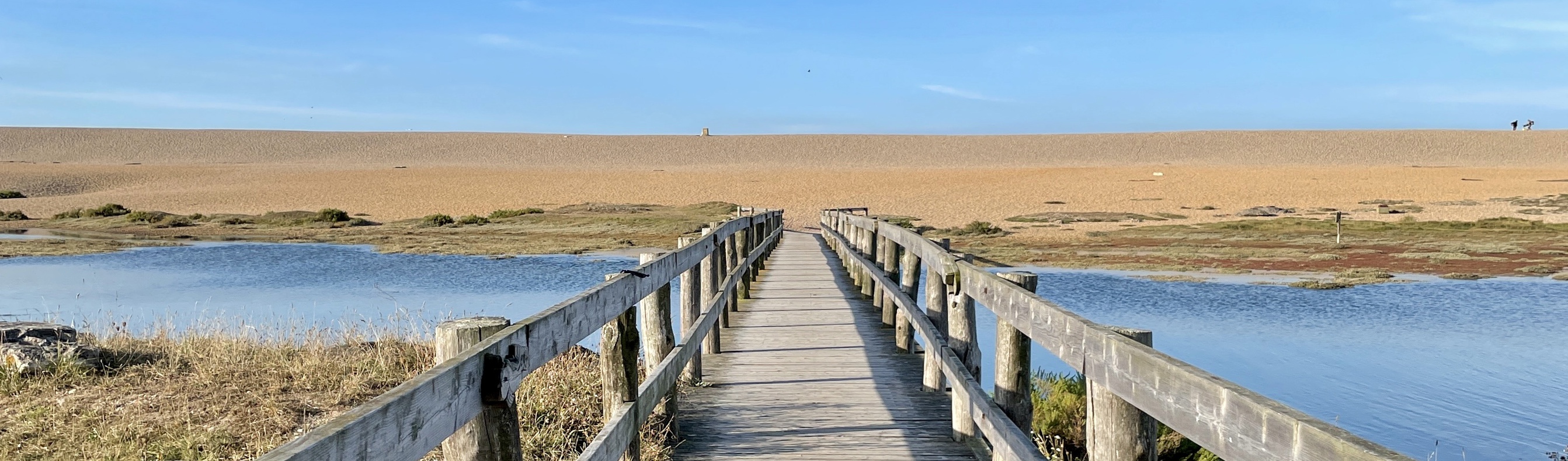 View down walkway onto Chesil Beach