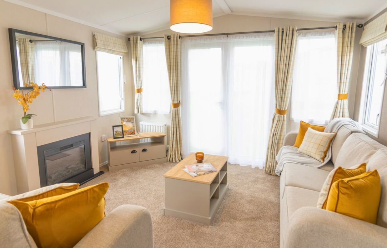 Internal of a caravan open plan lounge