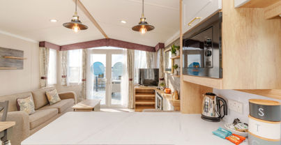 Internal of a caravan open plan living space