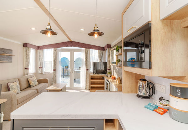 Internal of a caravan open plan living space