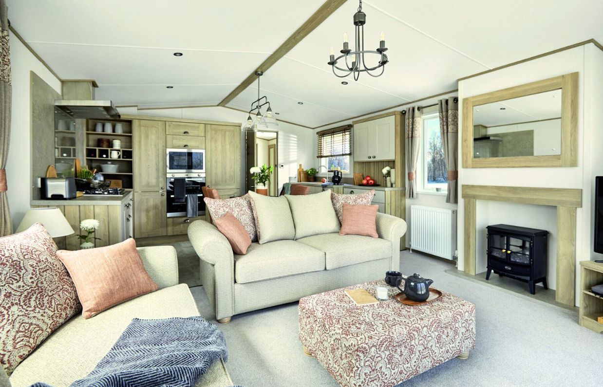 Internal of a caravan open plan living space