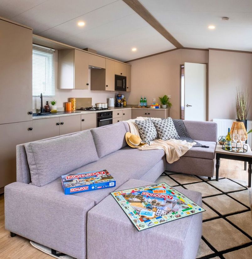 Internal of a caravan open plan living space