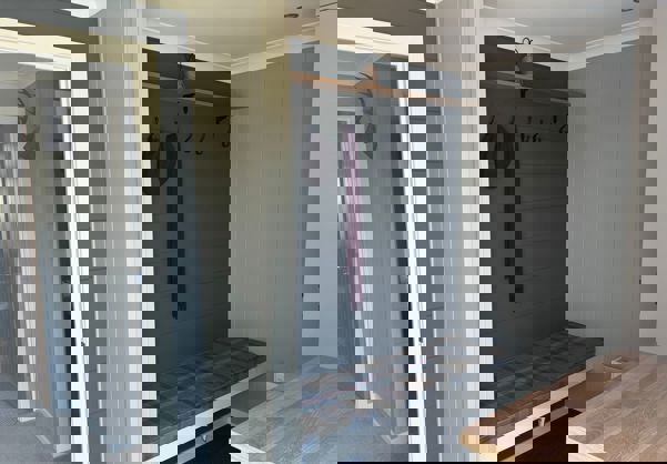 entrance of Prestige Forrester with seating, coat rack and shoe storage