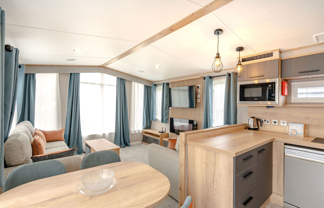 Internal of a caravan open plan living space