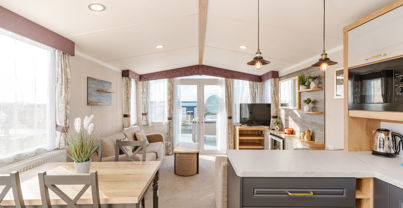 Internal of a caravan open plan living space