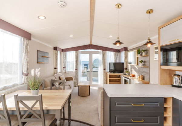 Internal of a caravan open plan living space