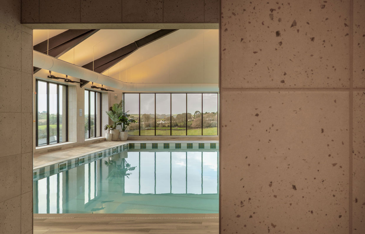 View of pool from changing room entrance