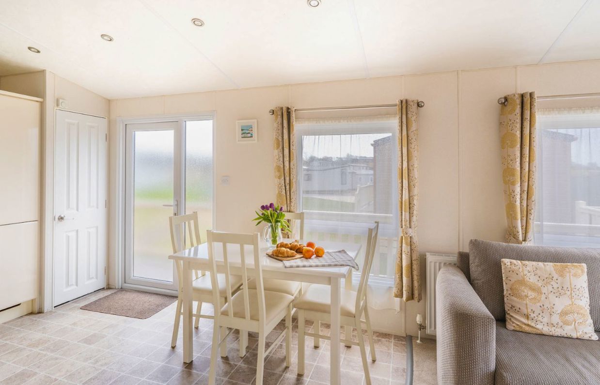 Internal of a caravan open plan lounge diner