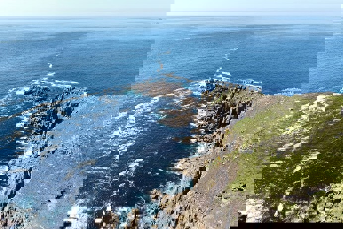 Land's End coastal view with blue sea and sky