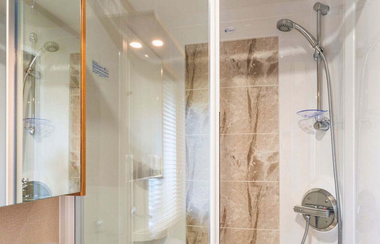 Internal of a caravan bathroom with shower