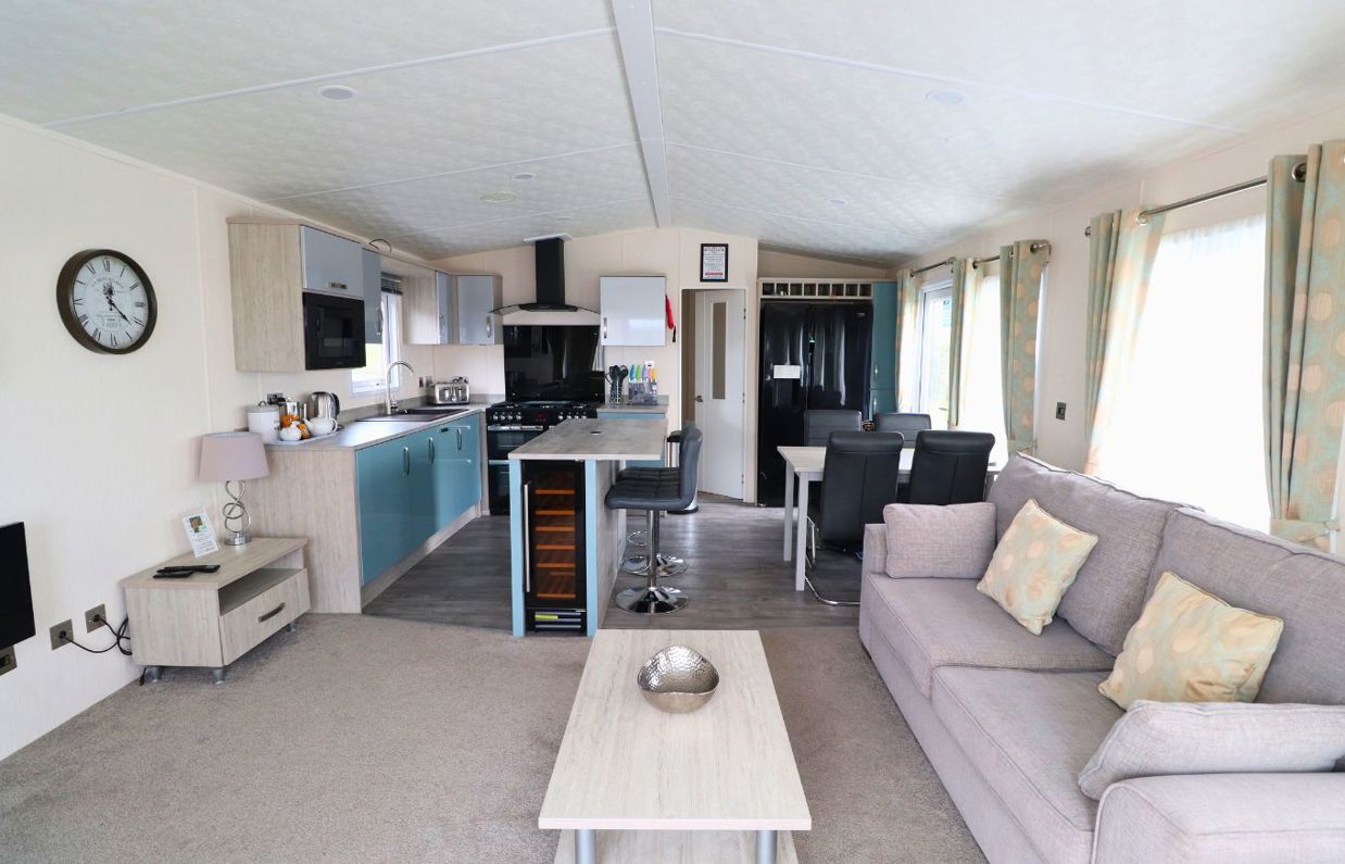 Internal of a caravan open plan living space
