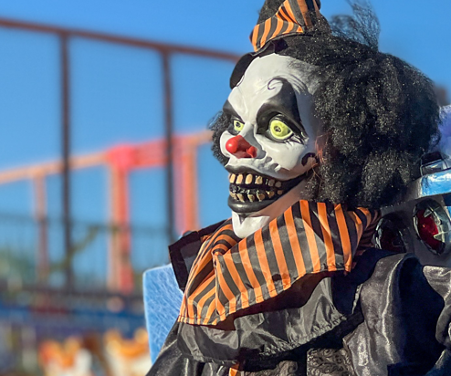 A scary halloween figure at a fairground