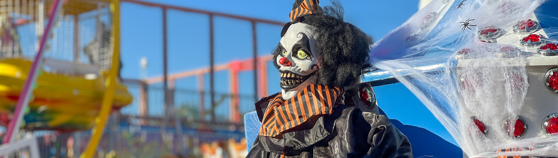 A scary halloween figure at a fairground