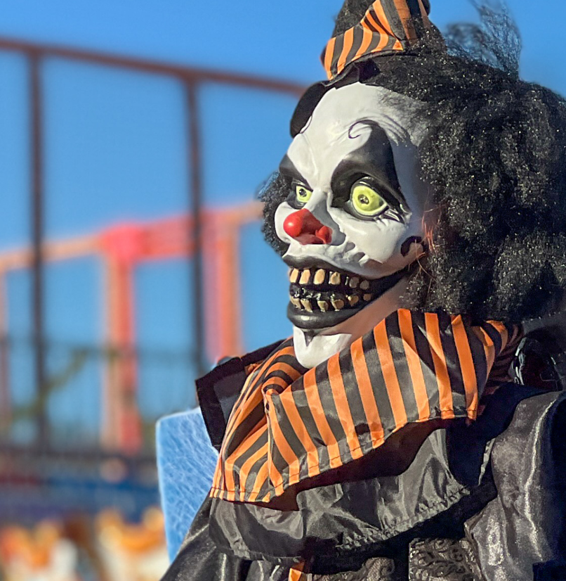 A scary halloween figure at a fairground