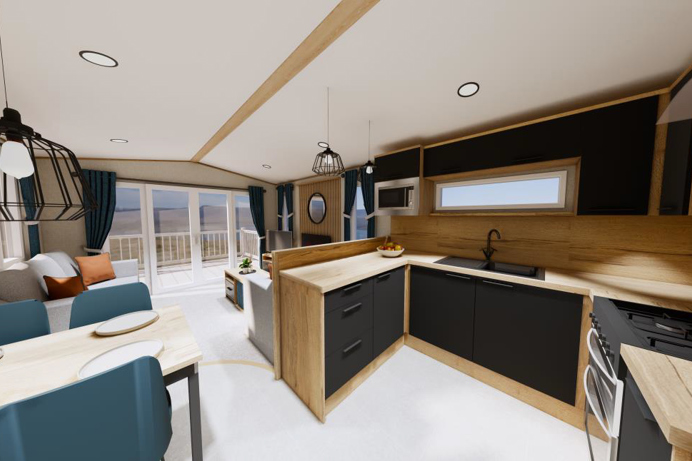 Internal of a caravan open plan living space