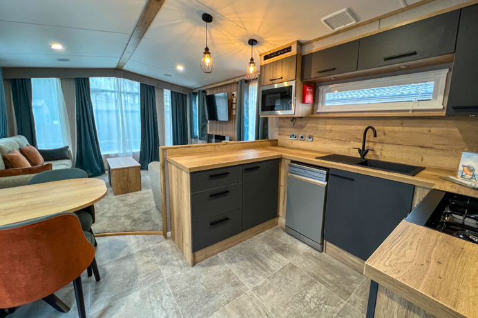 Internal of a caravan open plan living space