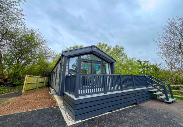 External of a caravan on pitch with decking