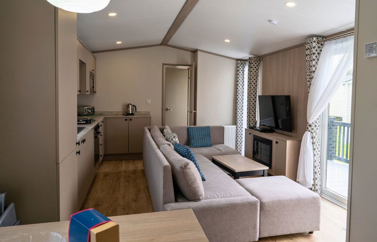 Internal of a caravan open plan living space