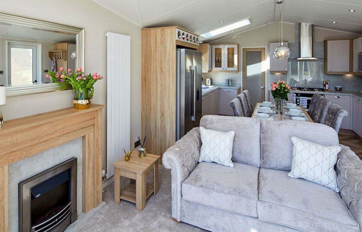 Internal of a caravan open plan living space
