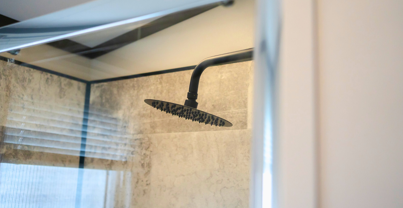 Internal of a caravan bathroom with shower