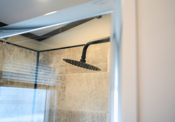 Internal of a caravan bathroom with shower