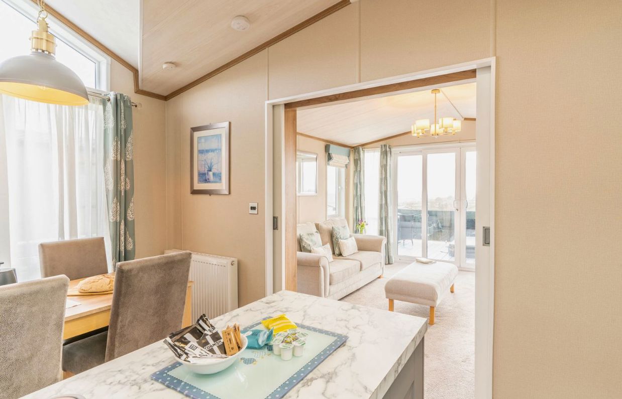 Internal of a caravan open plan living space