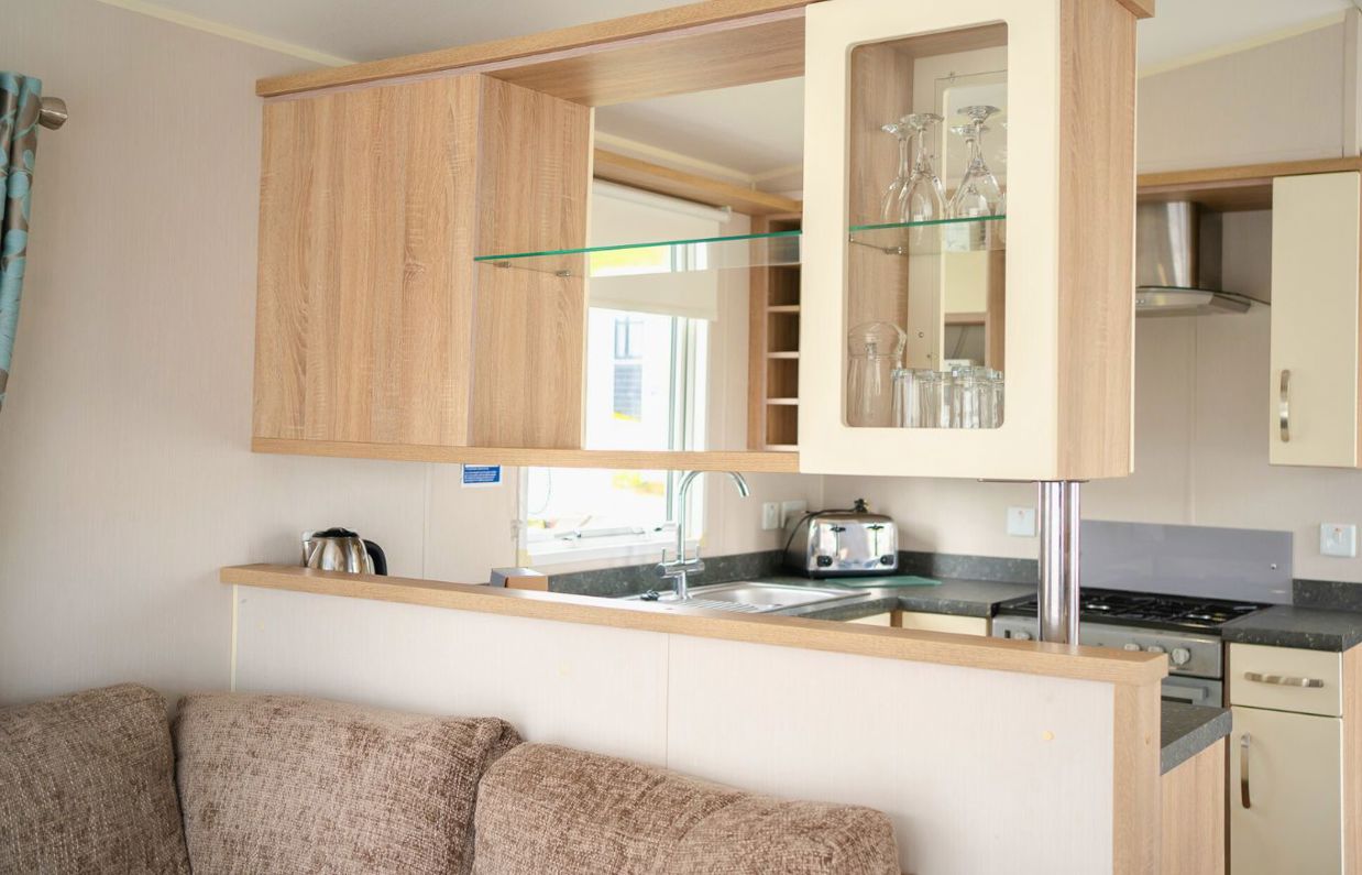 Internal of a caravan open plan kitchen