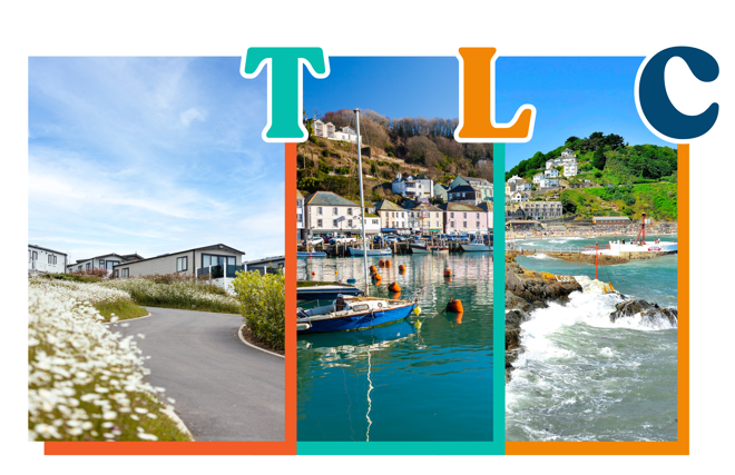 An image with three pictures: Tregoad, Looe & Cornwall and the letters 'TLC'